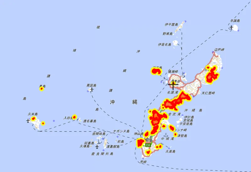 沖縄本島の新しい改正小型無人機等飛行禁止法のエリア